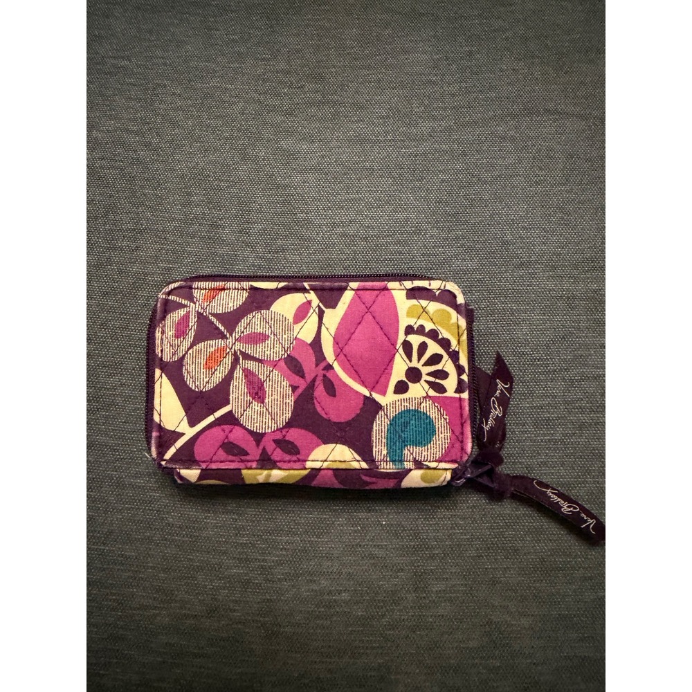 Vera Bradley All In One Crossbody Wallet Purple Floral‎ Quilted Cotton Small - Picture 2 of 5
